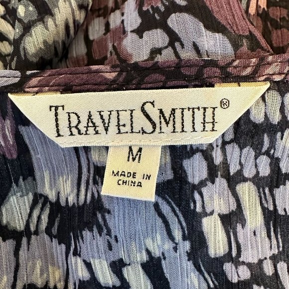 Travel Smith Womens Purple Print Semi Sheer Scoop Neck Long Sleeve Blouse Size M - Picture 5 of 7